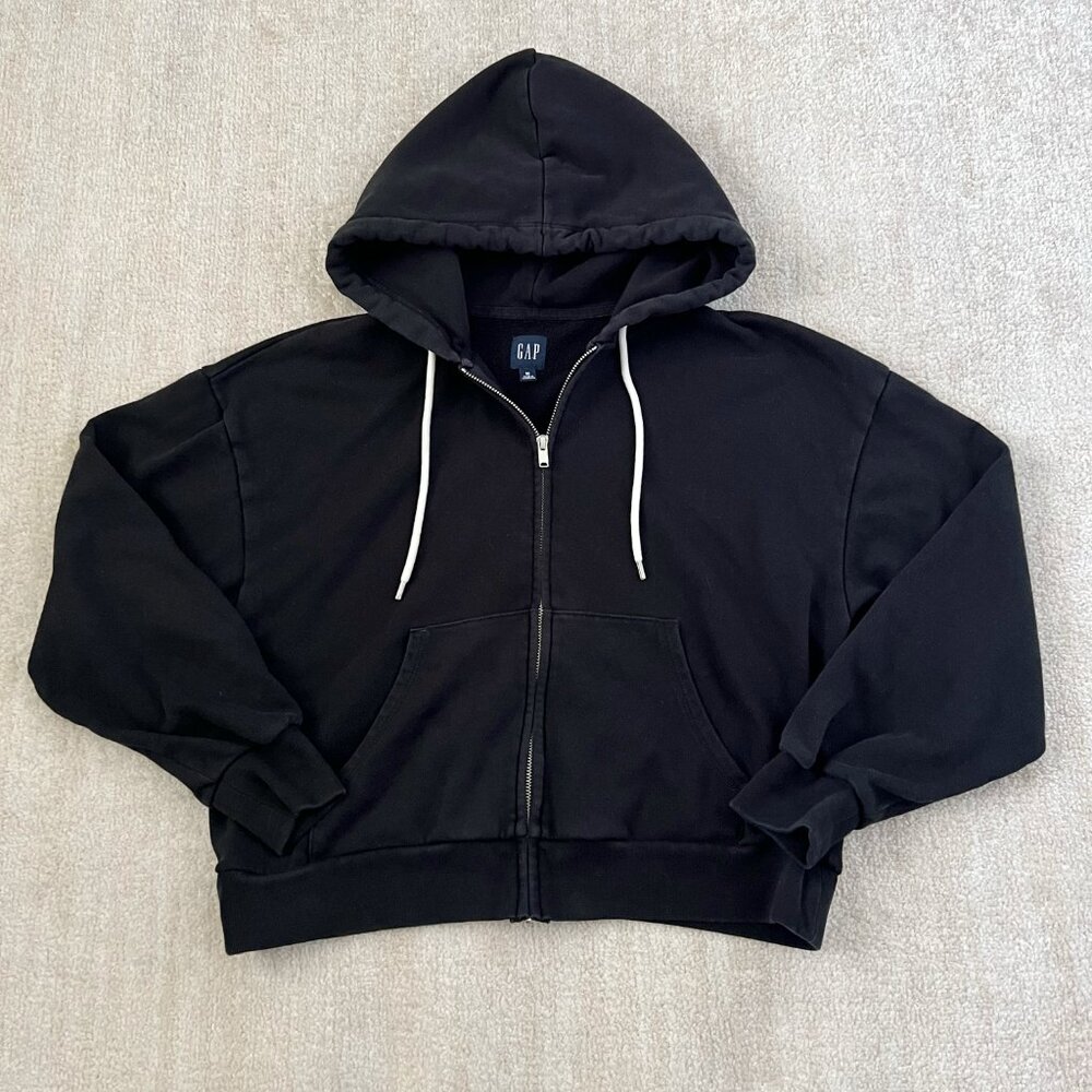 Gap Black Zip Up Cotton Blend Hoodie Sweatshirt M